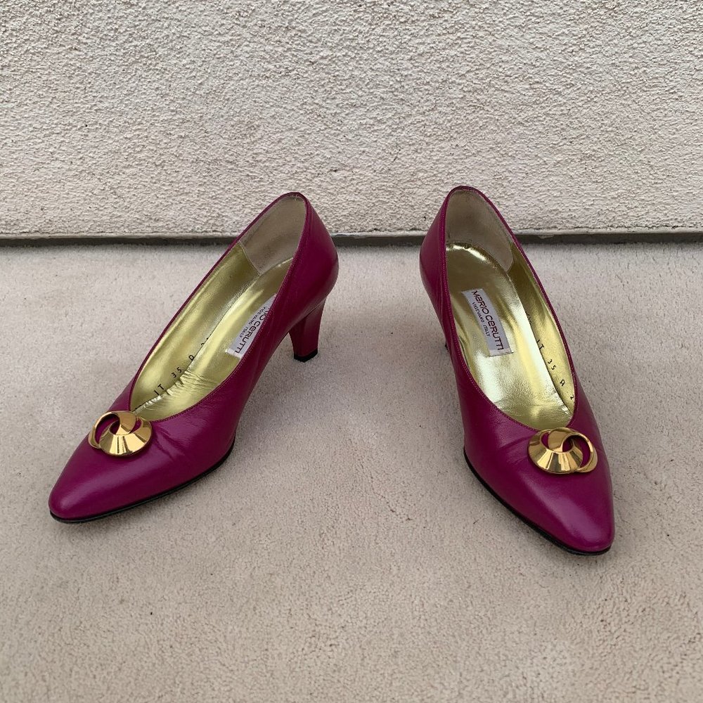 Vintage Maroon Heels with Gold Detail